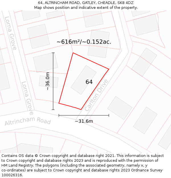 64, ALTRINCHAM ROAD, GATLEY, CHEADLE, SK8 4DZ: Plot and title map