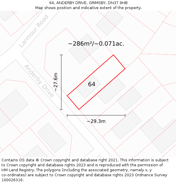 64, ANDERBY DRIVE, GRIMSBY, DN37 9HB: Plot and title map