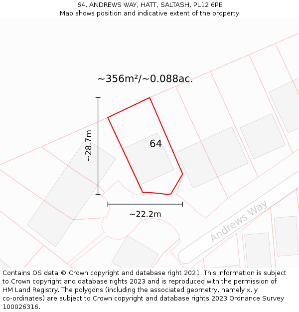 64, ANDREWS WAY, HATT, SALTASH, PL12 6PE: Plot and title map
