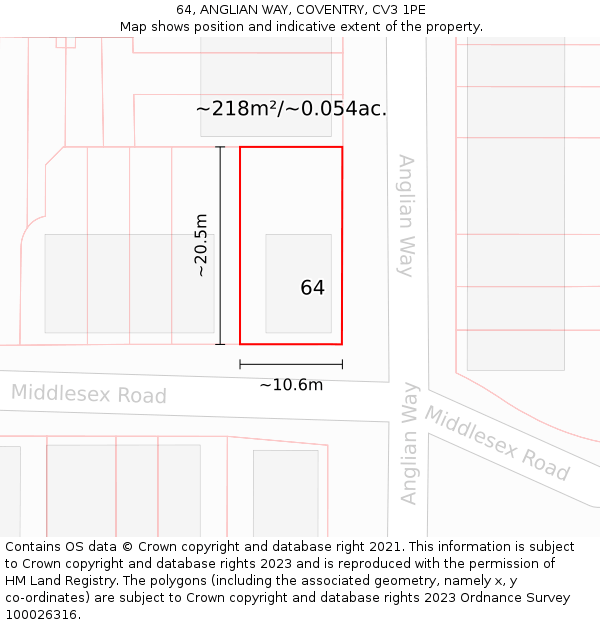 64, ANGLIAN WAY, COVENTRY, CV3 1PE: Plot and title map