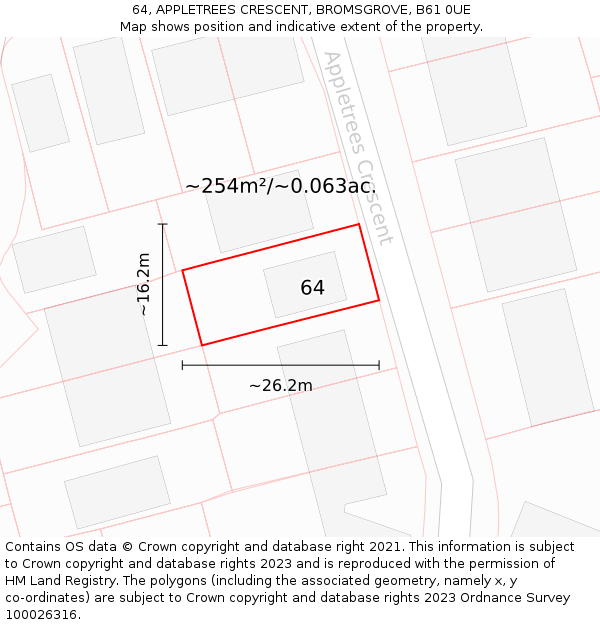 64, APPLETREES CRESCENT, BROMSGROVE, B61 0UE: Plot and title map