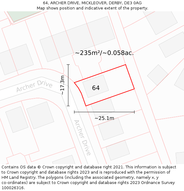 64, ARCHER DRIVE, MICKLEOVER, DERBY, DE3 0AG: Plot and title map