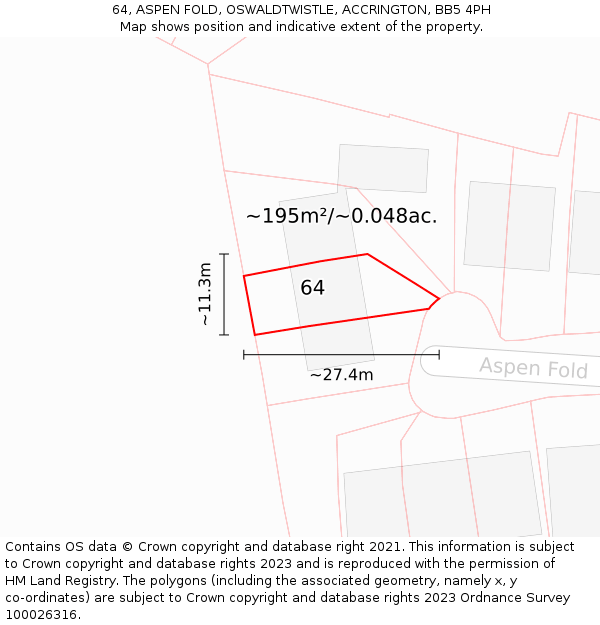 64, ASPEN FOLD, OSWALDTWISTLE, ACCRINGTON, BB5 4PH: Plot and title map