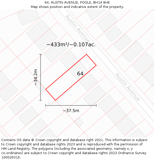 64, AUSTIN AVENUE, POOLE, BH14 8HE: Plot and title map