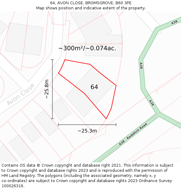 64, AVON CLOSE, BROMSGROVE, B60 3PE: Plot and title map