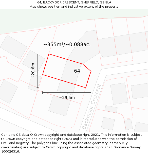 64, BACKMOOR CRESCENT, SHEFFIELD, S8 8LA: Plot and title map