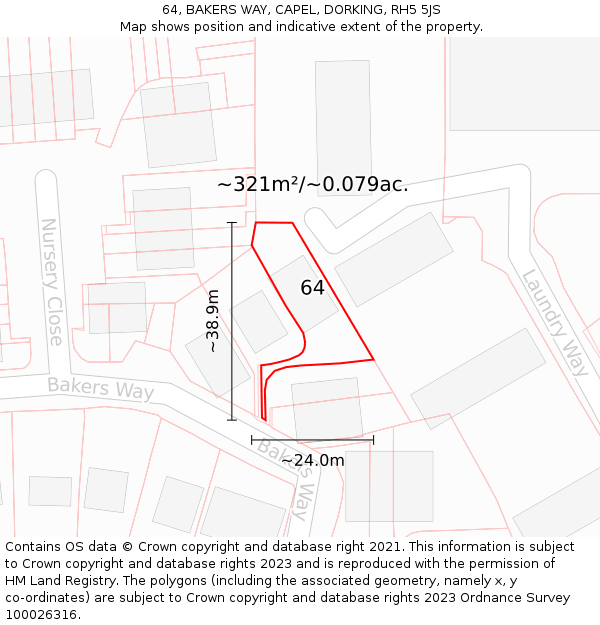 64, BAKERS WAY, CAPEL, DORKING, RH5 5JS: Plot and title map