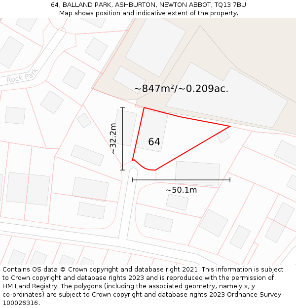 64, BALLAND PARK, ASHBURTON, NEWTON ABBOT, TQ13 7BU: Plot and title map