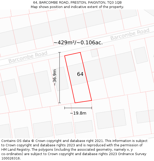 64, BARCOMBE ROAD, PRESTON, PAIGNTON, TQ3 1QB: Plot and title map