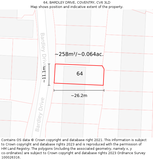 64, BARDLEY DRIVE, COVENTRY, CV6 3LD: Plot and title map