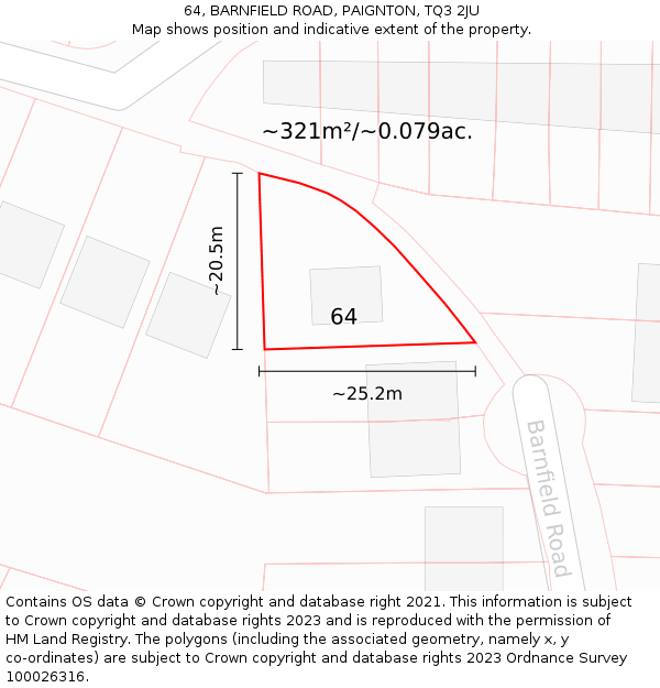 64, BARNFIELD ROAD, PAIGNTON, TQ3 2JU: Plot and title map