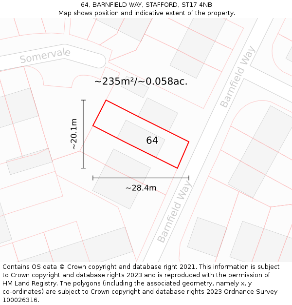 64, BARNFIELD WAY, STAFFORD, ST17 4NB: Plot and title map