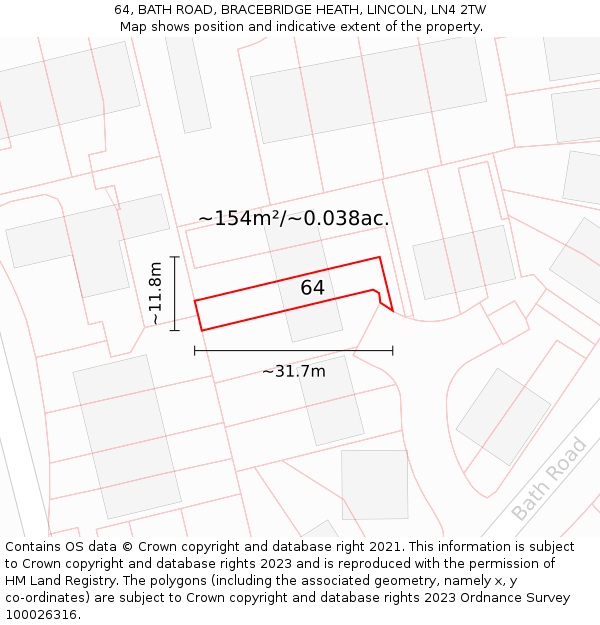 64, BATH ROAD, BRACEBRIDGE HEATH, LINCOLN, LN4 2TW: Plot and title map
