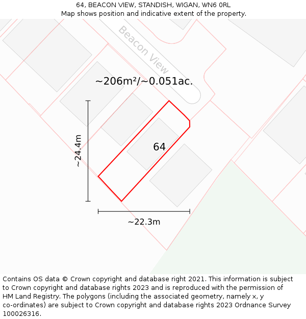 64, BEACON VIEW, STANDISH, WIGAN, WN6 0RL: Plot and title map