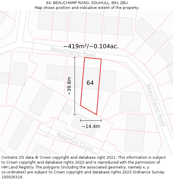 64, BEAUCHAMP ROAD, SOLIHULL, B91 2BU: Plot and title map