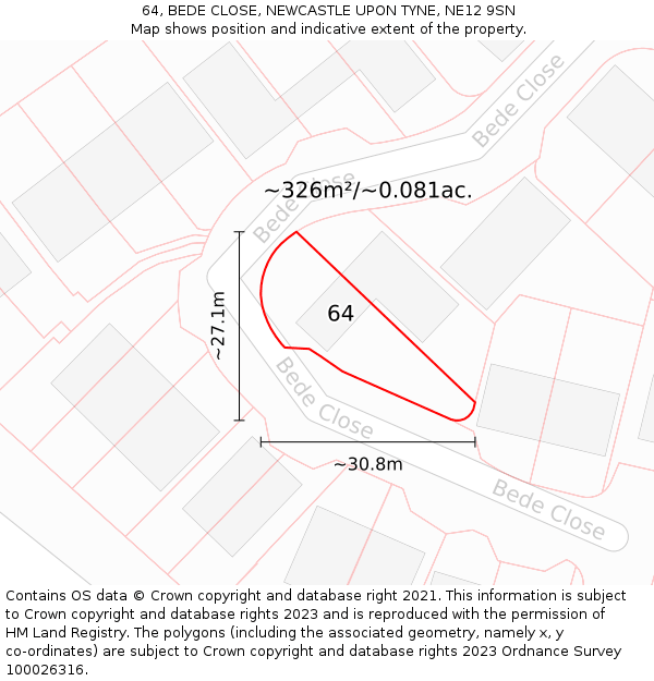64, BEDE CLOSE, NEWCASTLE UPON TYNE, NE12 9SN: Plot and title map