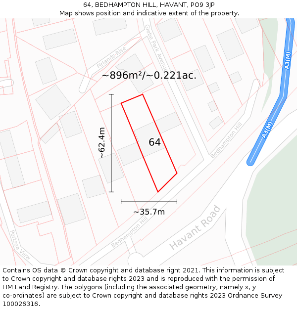 64, BEDHAMPTON HILL, HAVANT, PO9 3JP: Plot and title map
