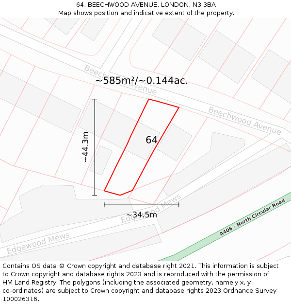 64, BEECHWOOD AVENUE, LONDON, N3 3BA: Plot and title map