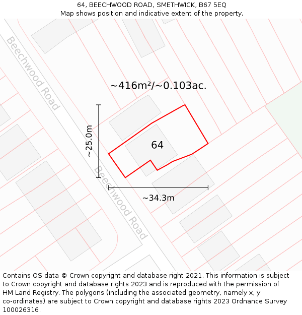 64, BEECHWOOD ROAD, SMETHWICK, B67 5EQ: Plot and title map