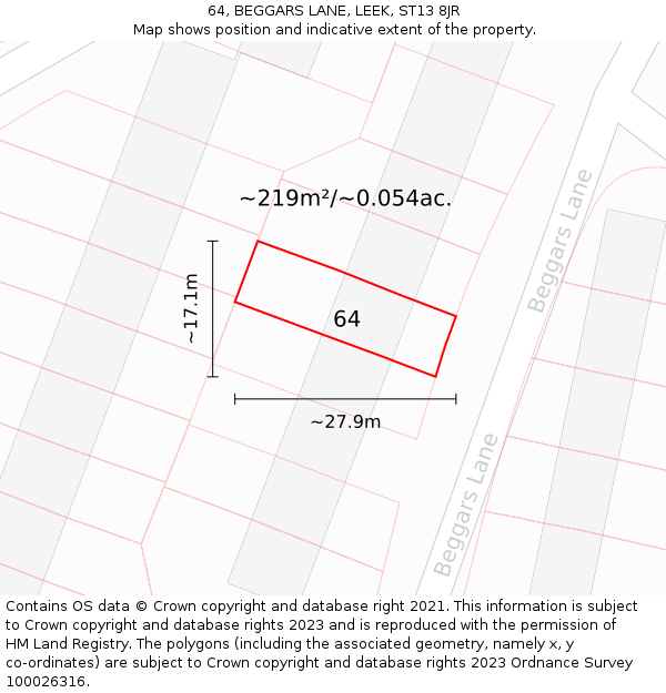 64, BEGGARS LANE, LEEK, ST13 8JR: Plot and title map
