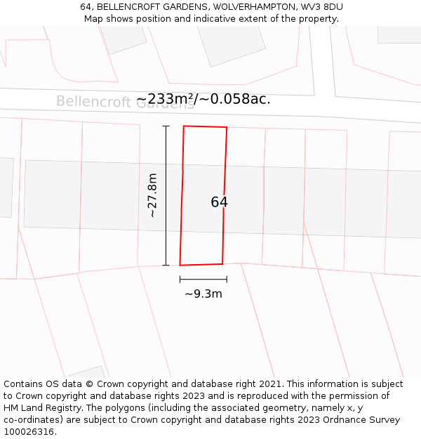 64, BELLENCROFT GARDENS, WOLVERHAMPTON, WV3 8DU: Plot and title map