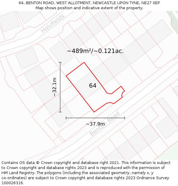 64, BENTON ROAD, WEST ALLOTMENT, NEWCASTLE UPON TYNE, NE27 0EP: Plot and title map