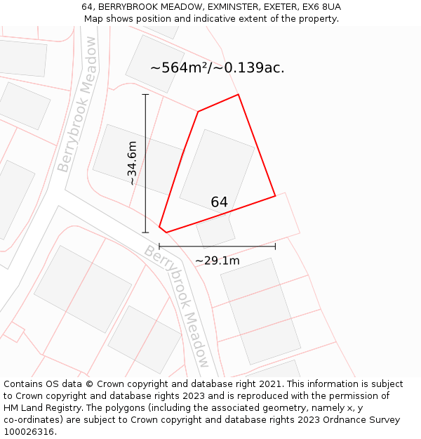 64, BERRYBROOK MEADOW, EXMINSTER, EXETER, EX6 8UA: Plot and title map