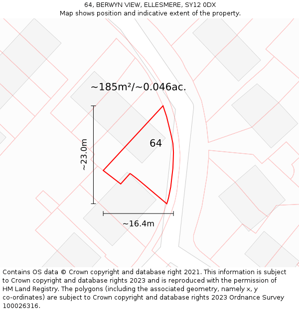64, BERWYN VIEW, ELLESMERE, SY12 0DX: Plot and title map