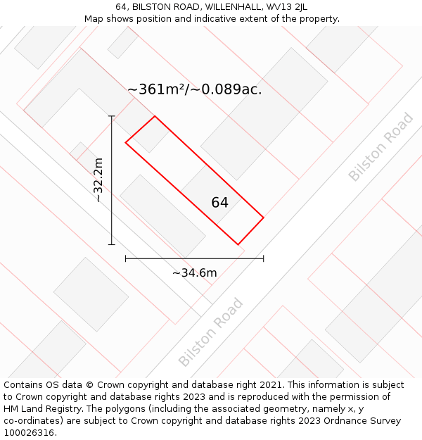 64, BILSTON ROAD, WILLENHALL, WV13 2JL: Plot and title map