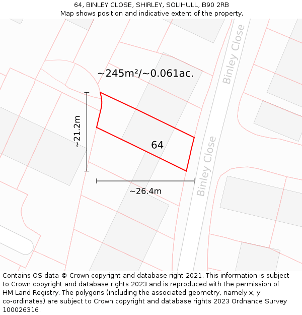 64, BINLEY CLOSE, SHIRLEY, SOLIHULL, B90 2RB: Plot and title map