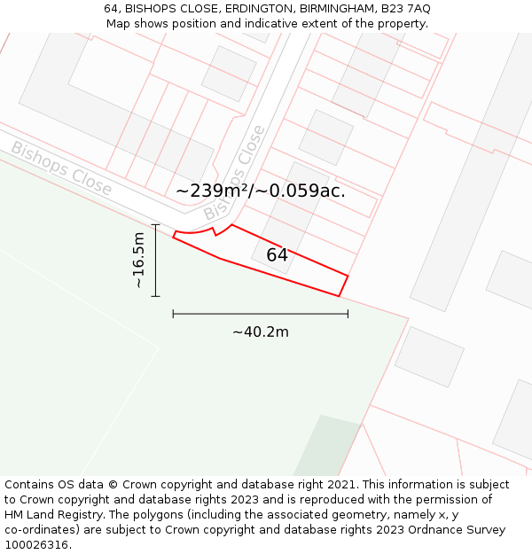 64, BISHOPS CLOSE, ERDINGTON, BIRMINGHAM, B23 7AQ: Plot and title map