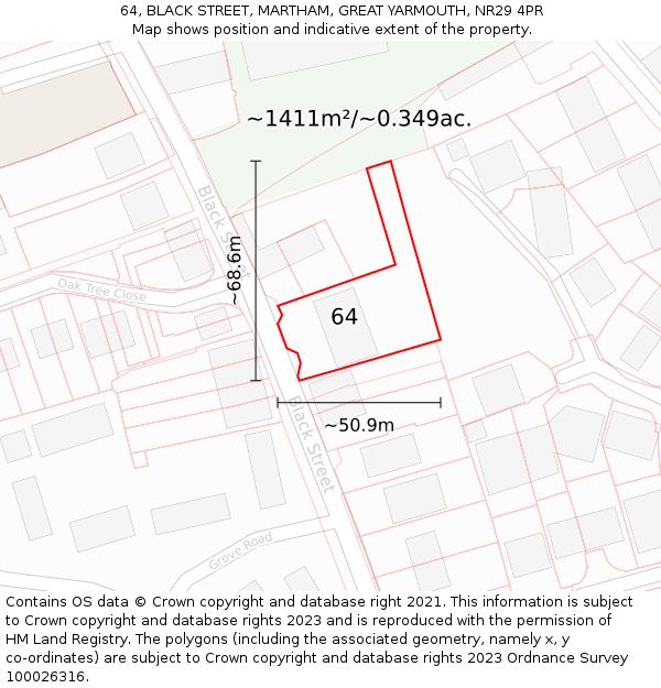 64, BLACK STREET, MARTHAM, GREAT YARMOUTH, NR29 4PR: Plot and title map