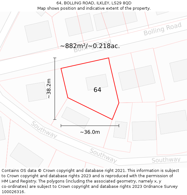 64, BOLLING ROAD, ILKLEY, LS29 8QD: Plot and title map