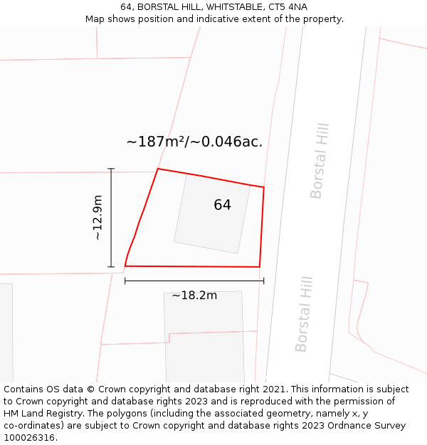 64, BORSTAL HILL, WHITSTABLE, CT5 4NA: Plot and title map