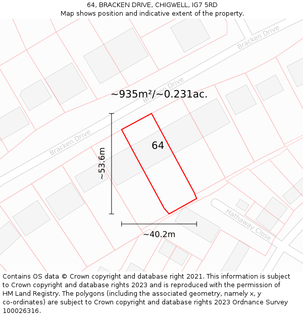 64, BRACKEN DRIVE, CHIGWELL, IG7 5RD: Plot and title map