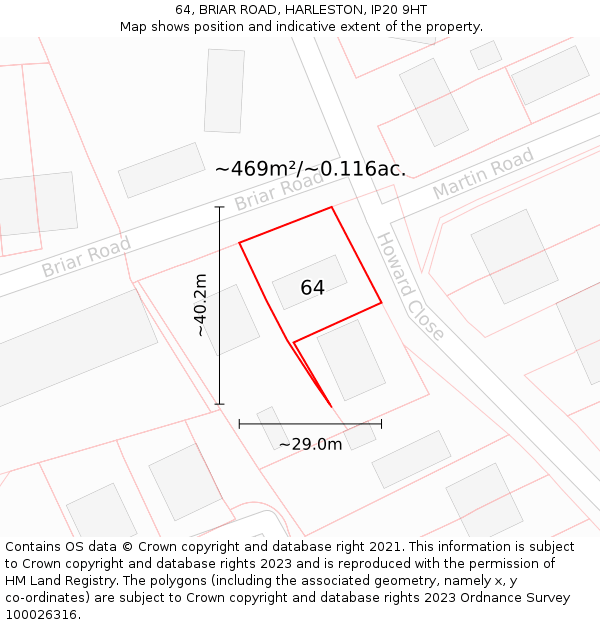 64, BRIAR ROAD, HARLESTON, IP20 9HT: Plot and title map