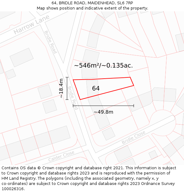 64, BRIDLE ROAD, MAIDENHEAD, SL6 7RP: Plot and title map