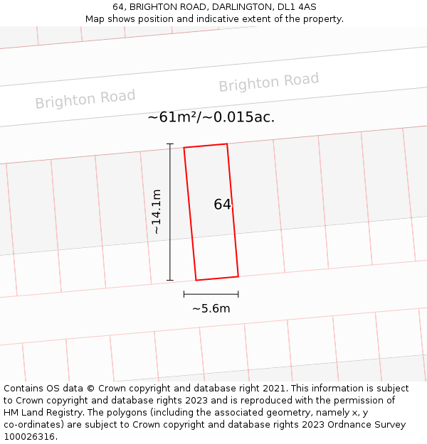 64, BRIGHTON ROAD, DARLINGTON, DL1 4AS: Plot and title map