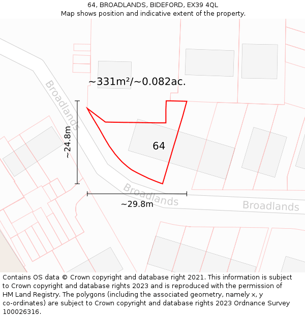 64, BROADLANDS, BIDEFORD, EX39 4QL: Plot and title map