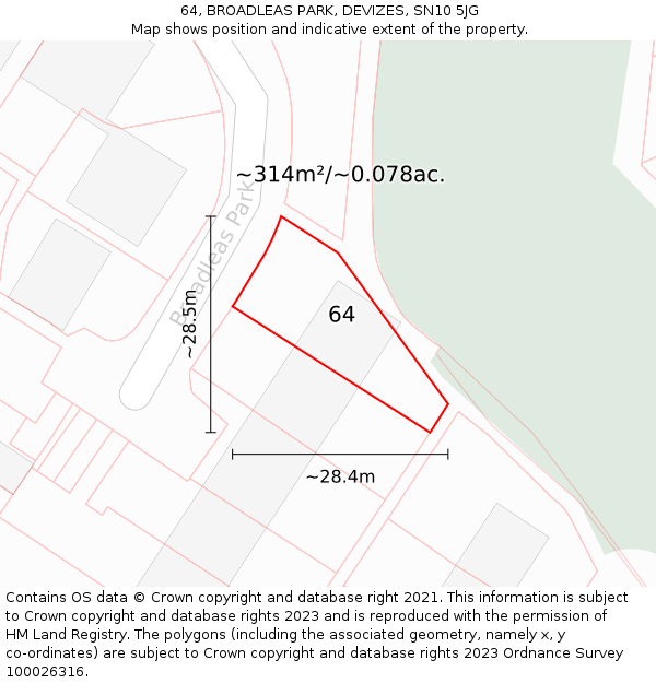 64, BROADLEAS PARK, DEVIZES, SN10 5JG: Plot and title map