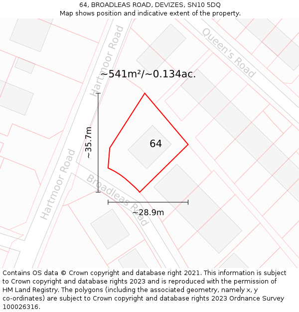 64, BROADLEAS ROAD, DEVIZES, SN10 5DQ: Plot and title map