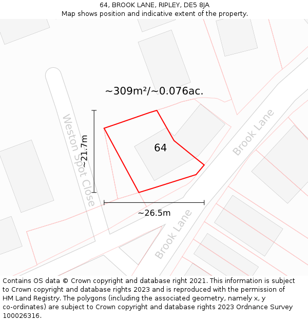 64, BROOK LANE, RIPLEY, DE5 8JA: Plot and title map
