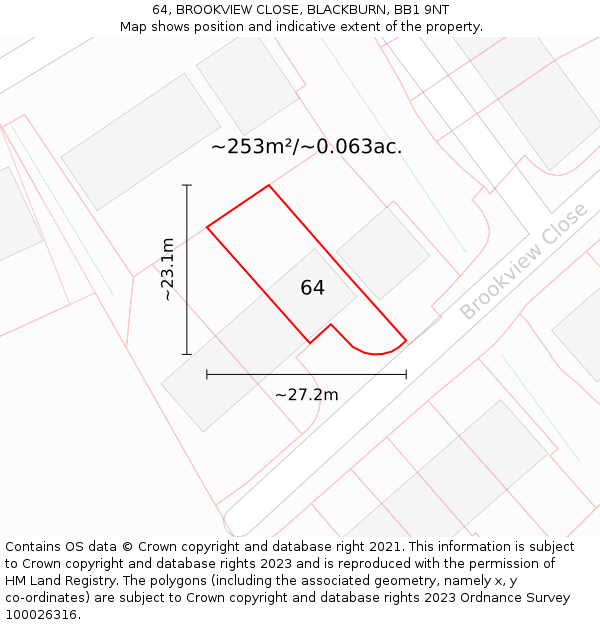 64, BROOKVIEW CLOSE, BLACKBURN, BB1 9NT: Plot and title map