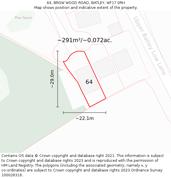 64, BROW WOOD ROAD, BATLEY, WF17 0RH: Plot and title map