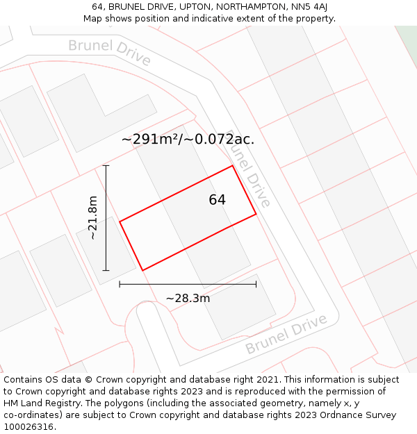 64, BRUNEL DRIVE, UPTON, NORTHAMPTON, NN5 4AJ: Plot and title map