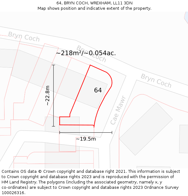 64, BRYN COCH, WREXHAM, LL11 3DN: Plot and title map