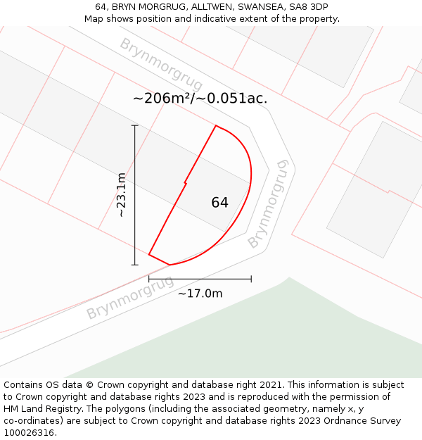 64, BRYN MORGRUG, ALLTWEN, SWANSEA, SA8 3DP: Plot and title map