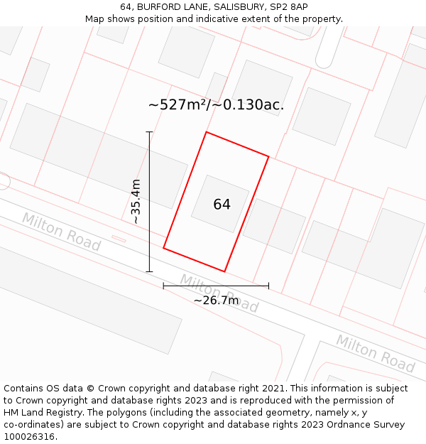 64, BURFORD LANE, SALISBURY, SP2 8AP: Plot and title map