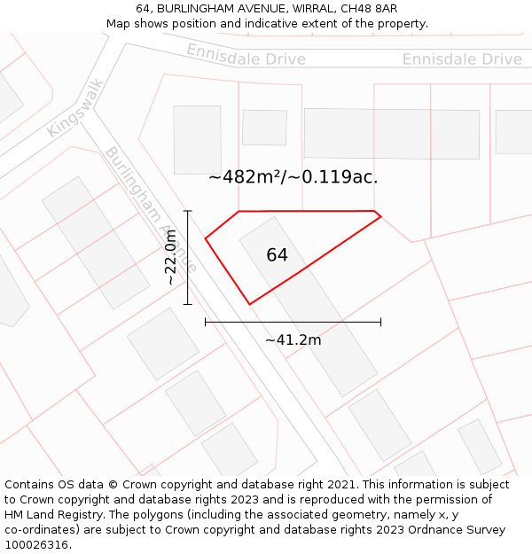 64, BURLINGHAM AVENUE, WIRRAL, CH48 8AR: Plot and title map