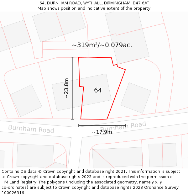 64, BURNHAM ROAD, WYTHALL, BIRMINGHAM, B47 6AT: Plot and title map